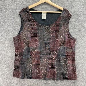 5/$45 Elements Blouse Women 1X Plus Black Plaid Sleeveless Wide Strap Round Neck